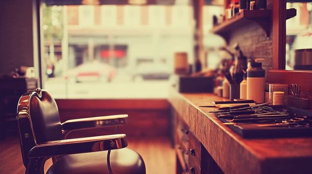 Barbershop interior with chair and tools