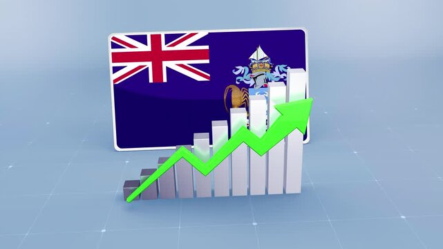Tristan da Cunha Flag with Upward Trend Bar Chart and Green Arrow