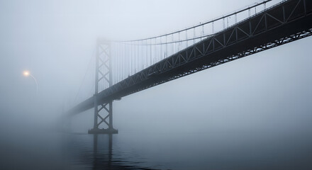 Suspension Bridge Disappearing into Dense Fog