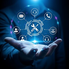 Technical support concept with tools and communication icons