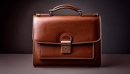 elegant brown leather briefcase with classic design and closure