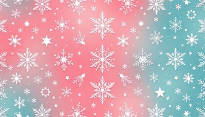 White paper cut snowflakes and stars pattern overlay on pink to blue gradient background
