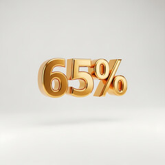 Brilliant 3D Gold "65%" (Sixty-Five Percent) Symbol Floating on a White Background