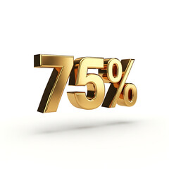 Brilliant 3D Gold "75%" (Seventy-Five Percent) Symbol Floating on a White Background