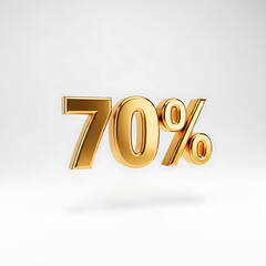 Brilliant 3D Gold "70%" (Seventy Percent) Symbol Floating on a White Background