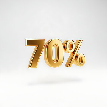 Brilliant 3D Gold "70%" (Seventy Percent) Symbol Floating on a White Background