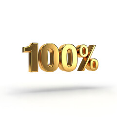 Brilliant 3D Gold "100%" (One Hundred Percent) Symbol Floating on a White Background