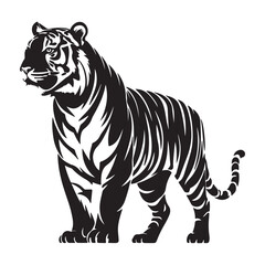 Striking Tiger Silhouette Black and White Vector