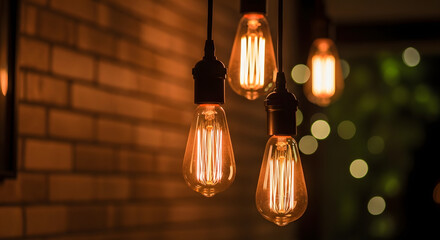 Warm Vintage Edison Bulbs Hanging Indoors