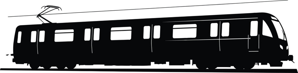 Black silhouette of a modern electric train subway, train, silhouette, electric train, subway, metro, public transport, transportation, vehicle, railway, locomotive, carriage, windows, doors, pantogra
