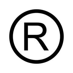 Registered trademark icon, black circle letter R symbol vector for brand protection and copyright...