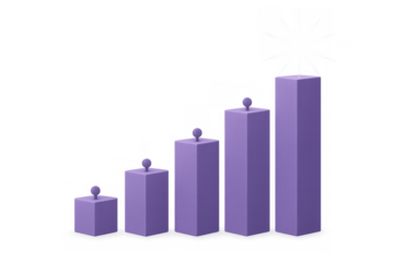 Purple bar chart candles showing growth and development with a sparkling star achieving success and goals