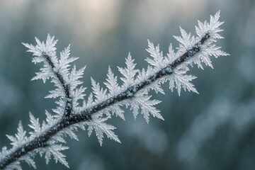 Frost Crystals on Tree Branch &ndash; First Snow Morning