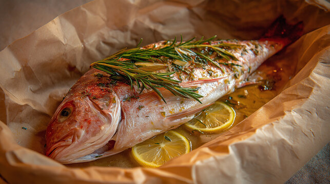 whole fish snapper en papillote with steam escaping