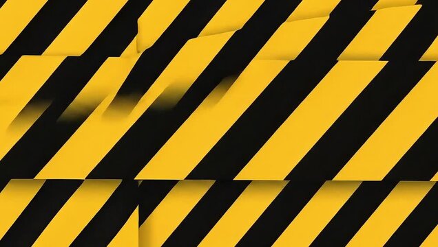 Dynamic 3D Animation of Yellow and Black Striped Tapes.
