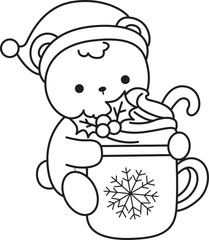 Coloring pages of Illustration of cute bear winter icon. Outline of bear winter 