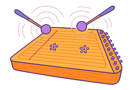 Traditional string instrument hammered dulcimer played with mallets making music