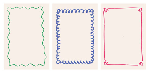 Vintage hand-drawn framed cards for invitations, weddings, and social media posts. Vector illustration. Playful frames in a sketch-style.