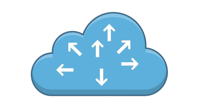 Cloud computing network connection concept with arrows indicating data flow direction