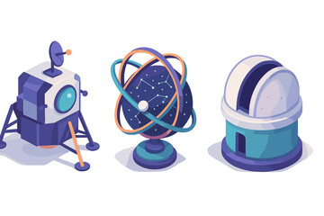 Isometric icons of space exploration and astronomical research equipment © Andrei