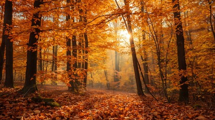 autumn forest in the morning