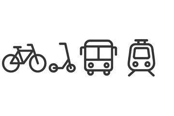 Minimalist black line symbols for urban public and personal transport options