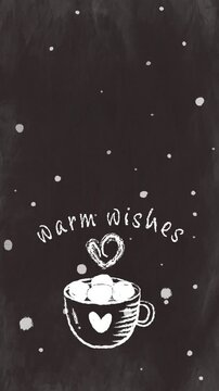 Warm Wishes &ndash; Wiggly Cocoa & Snow on Chalkboard (Vertical)