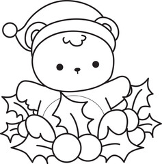 Coloring pages of Illustration of cute bear winter icon. Outline of bear winter 