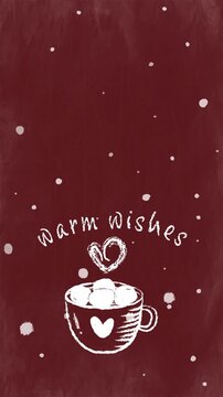 Warm Wishes &ndash; Wiggly Cocoa & Snow on Red Chalkboard (Vertical)
