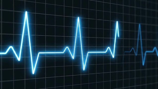 Glowing Blue Heartbeat Line on a Medical Monitor Screen.