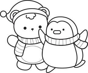 Coloring pages of Illustration of cute bear winter icon. Outline of bear winter 