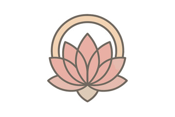 Minimalist pink lotus flower symbol centered beneath a simple circular arch representing purity and spiritual harmony