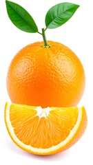 Fresh orange fruit, whole and sliced