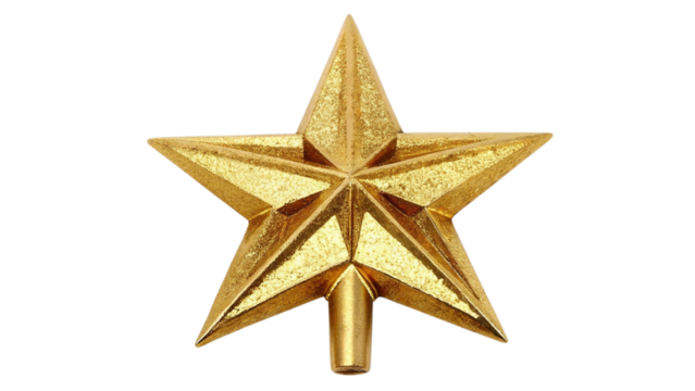 Golden star christmas tree topper isolated on transparent background