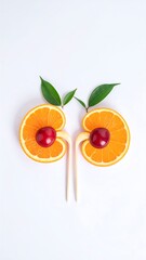 Fruit-shaped kidneys on white background