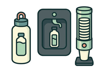 Reusable water bottle, public refill station, and cup dispenser for hydration and sustainability