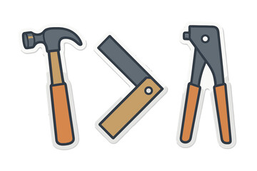 Collection of essential construction and DIY tools including hammer, square, and pliers