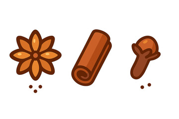 Collection of popular autumn and winter baking spices including star anise cinnamon and clove