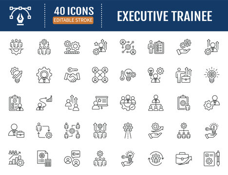 Executive trainee icon set. Editable strike. Vector illustration with editable strokes
