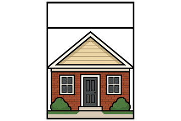 Classic suburban residential house exterior with red brick facade, dark front door, and green shrubs