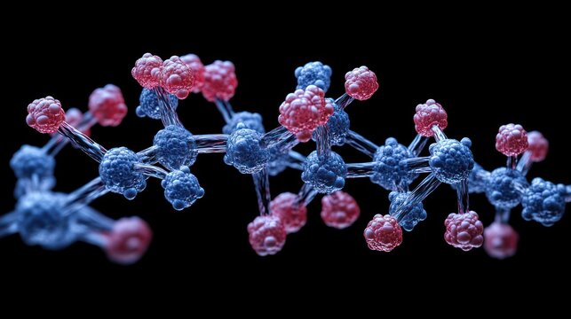 Complex molecular structure, blue & pink