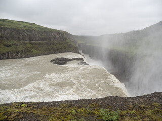 waterfall  Gullfoss and river Hvítá in Iceland