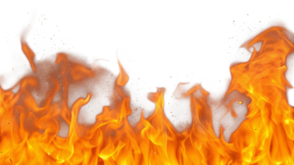 Realistic orange flames and smoke rising isolated on transparent background
