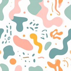 Colorful abstract design featuring various shapes and patterns in warm and cool tones on a white background