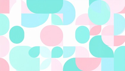 Colorful abstract design featuring various shapes and patterns in warm and cool tones on a white background