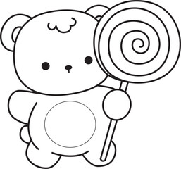 Coloring pages of Illustration of cute bear winter icon. Outline of bear winter 