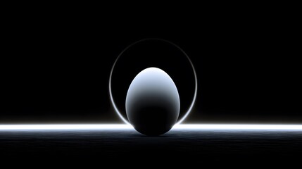Abstract High-Contrast Neon Artwork Featuring a Radiant Egg on a Dark Backdrop