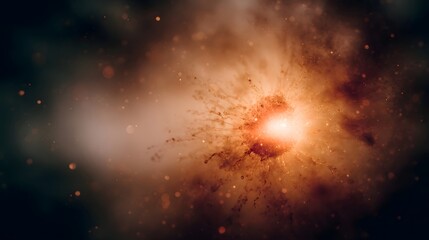 Abstract cosmic explosion with a bright glowing core and scattered luminous particles