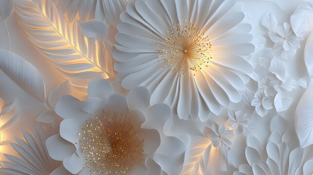 Meticulously Crafted 3D Artwork with Pristine White Background and Radiant Glows for Modern Sophistication