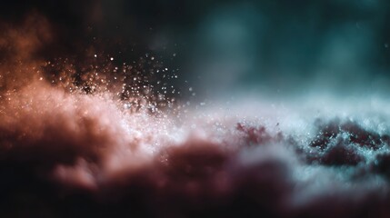 Abstract glowing particles suspended in a moody hazy atmosphere with contrasting colors